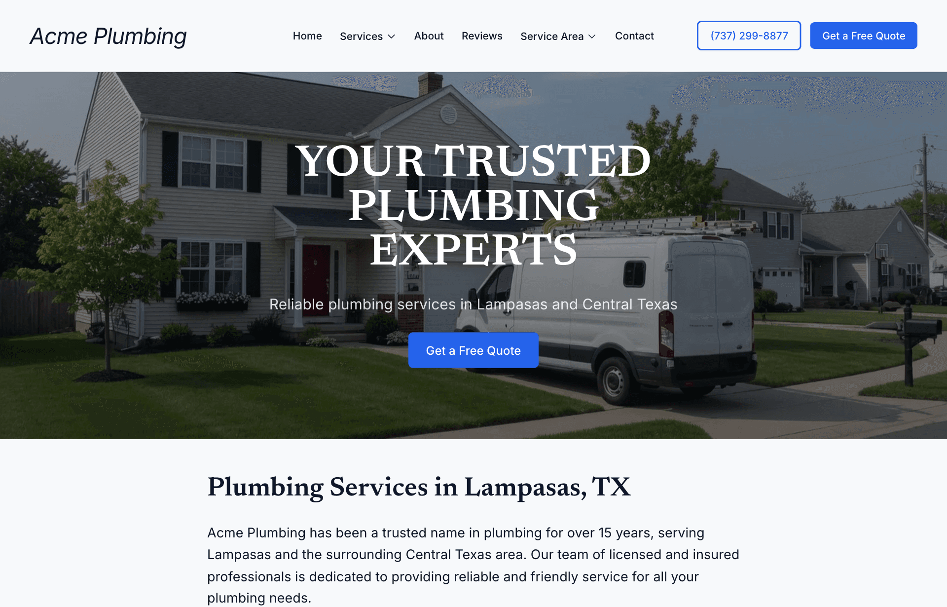 Example professional plumbing website built with Augenix