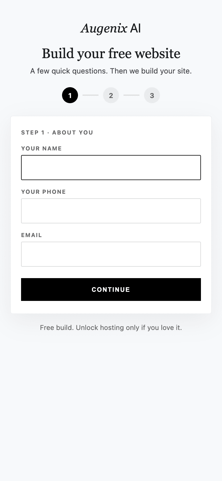 Simple form to start your free website